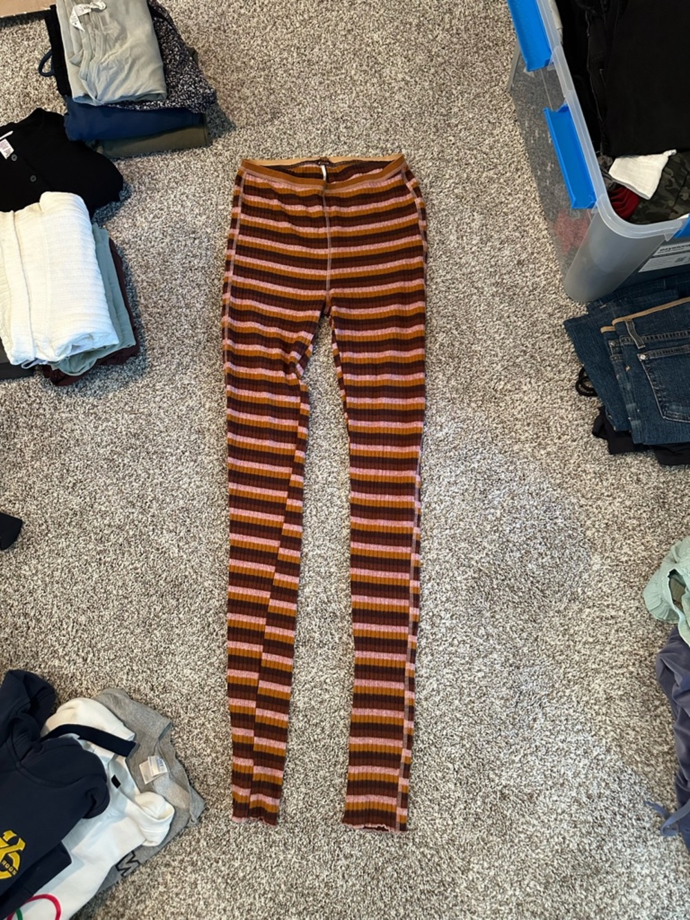 Free People Ribbed Striped Leggings in Brown, Pink & Rust